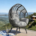 Egg Chair Outdoor Wicker, 400lbs Capacity, Rust-Resistant Steel Frame, 8-Inch Cushion Balcony Chairs(Black+Gray)