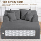 58" Oversized Boneless Chair, Corduroy Lounge Chaise Chair Indoor Sleeper Sofa Bed with Arms and 4 Pillows, No Assembly for Bedroom Living Room, Grey