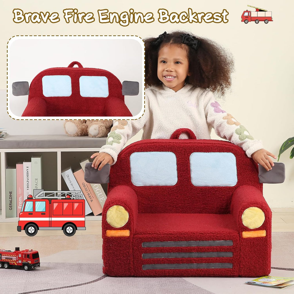 MOMCAYWEX Comfy Toddler Chair, Snuggly Kids Armchair, Red Fire Truck