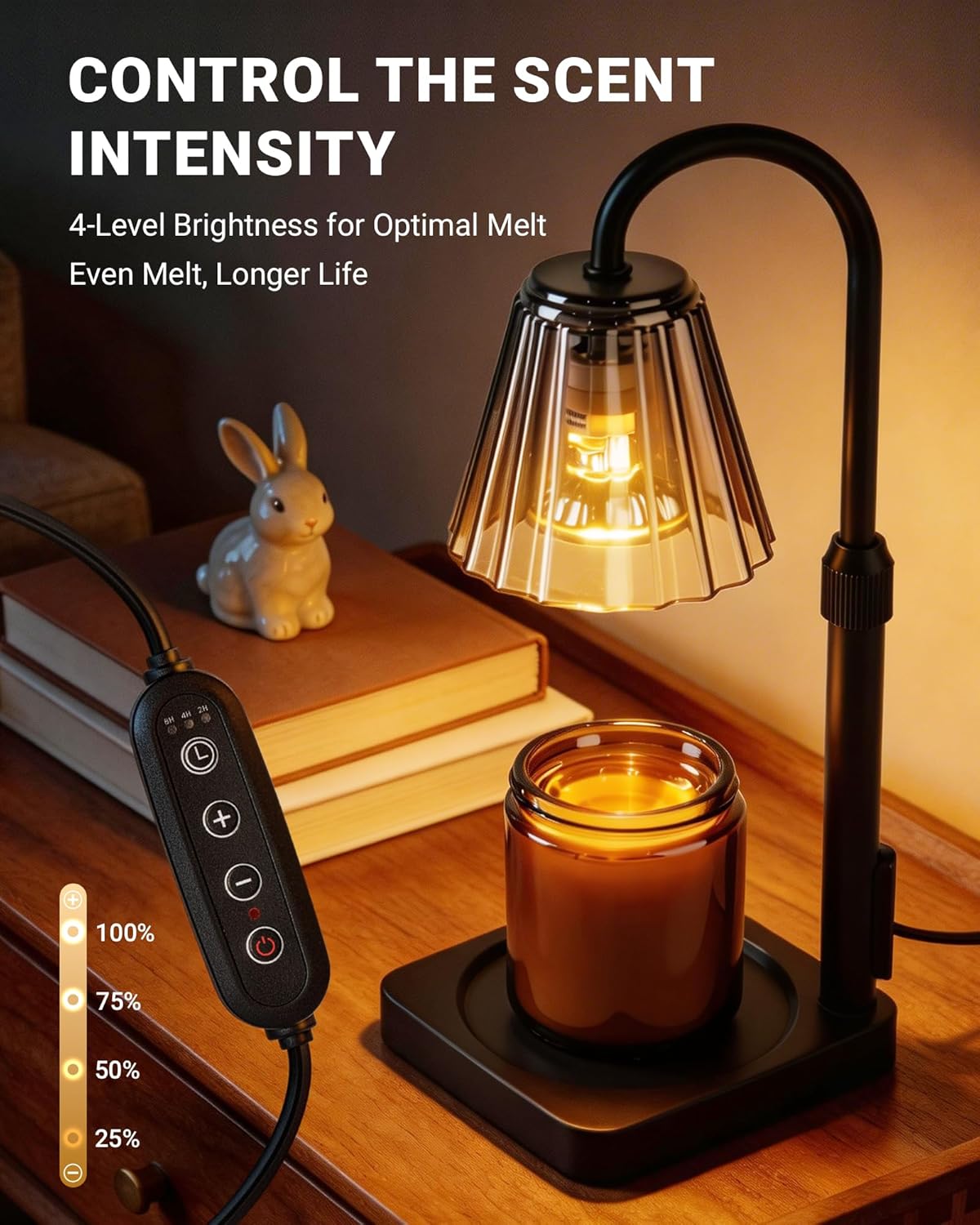 Candle Warmer Lamp with Timer, Dimmable Wax Melt Lamp for Jar Candles, Lightweight Polycarbonate (PC) Shade Lamps Adjustable Height, Modern Electric Warmer Home Decor, Gifts for Mom Fathers 2 Bulbs