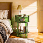 Modern Acrylic Round Side Table, End Table for Living Room, Clear Nightstand for Bedroom, Lobby and Office, Easy Assembly (Green, Nomal)