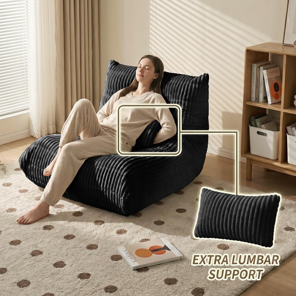 Bean Bag Chair with Lumbar Pillow, Gaint Bean Bag Chairs for Adults, Oversized Corduroy Beanbag Chair with Memory Foam Filled, Lazy Floor Sofa for Reading Gaming Living Room Bedroom (Grey)