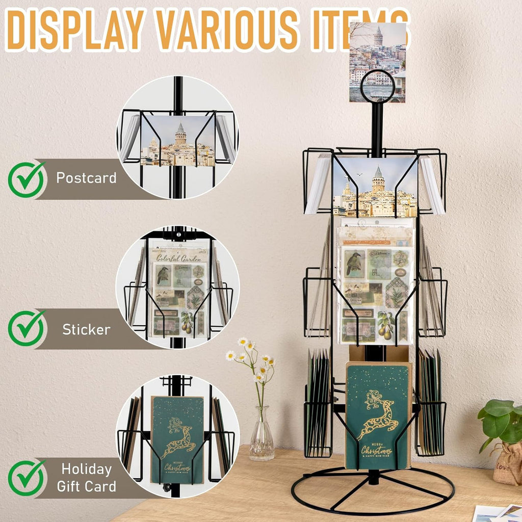 ANBOXIT Greeting Card Display Stand Rotating Rack Holder, for Postcard Sticker Retail, Metal Black, 12 Display Pockets