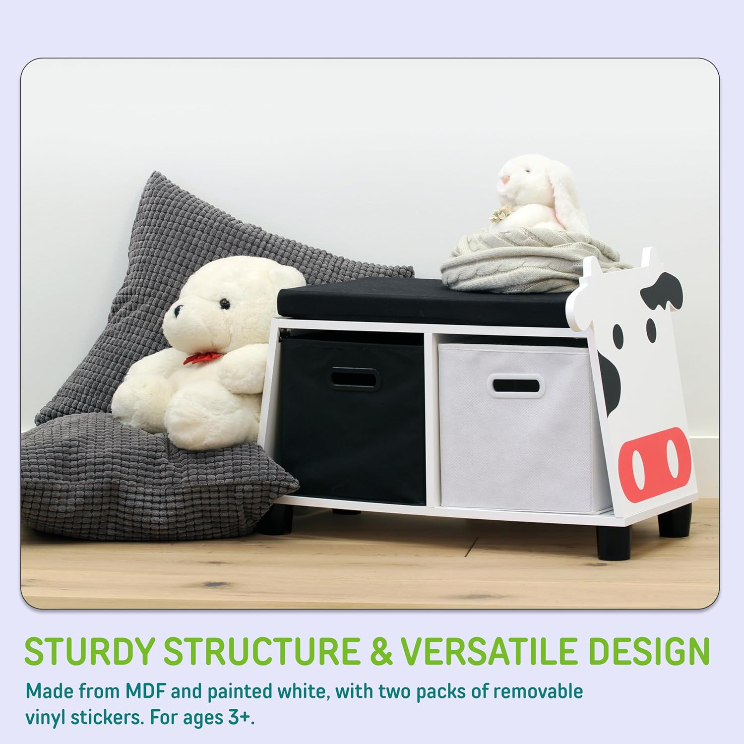 Children’s Cow Toy Storage Bench with Cushion