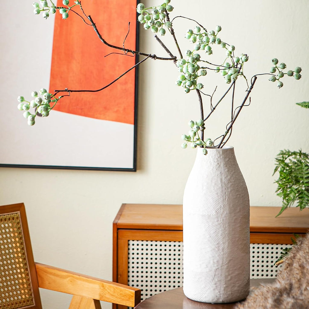 Decorative Ceramic Vase, 11.3 Inch White Modern Farmhouse Vases for Home Decor, Boho Textured Vases for Living Room, Table, Mantel, Shelf and Centerpieces Decor