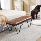 RIVOVA Modern Removable Tufted Upholstered Entryway Bench, 48-Inch Contemporary Indoor Ottoman Bench with Slatted Metal Frame, Brown Leather Bench for Bedroom End of Bed, Dining, Hallway, Living Room