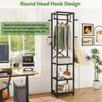 IBUYKE Freestanding Coat Rack,with 3 Shelves and 8 Hooks,Black UTMJ088B | Metal Frame,Industrial Hall Tree,Clothes Stand for Entryway, Hallway, Bedroom,Office, Living Room