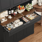 FACBOTALL 74" Pantry Cabinet, Tall Kitchen Pantry Cabinet with 6 Doors and 2 Drawers, Kitchen Hutch with Wide Countertop, Modern Kitchens Cupboard with Adjustable Shelves and Charge Holes, Black