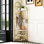 Tangkula Corner Hall Tree, 71 Inch Tall Entryway Coat Rack with Shoe Bench & 4 Storage Shelves, 6 Movable Hooks, Freestanding Metal Corner Clothes Rack for Bedroom Hallway Living Room