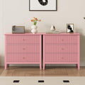 RoyalCraft 32" Large Nightstand Set of 2, Fluted Painted Bedside Table with 3 Spacious Drawers, Modern Tall End Table for Bedroom, Pink