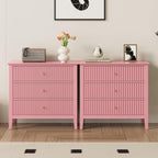 RoyalCraft 32" Large Nightstand Set of 2, Fluted Painted Bedside Table with 3 Spacious Drawers, Modern Tall End Table for Bedroom, Pink