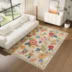 8x10 Area Rugs for Living Room: Washable Rug Non Slip Low Pile Soft Faux Wool Non Shedding Distressed Vintage Floral Large Area Rugs for Bedroom Dining Room Nursery Under Table Farmhouse Home Office