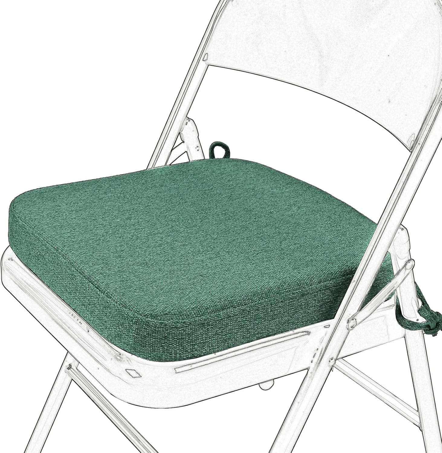 SINOSSO Memory Foam Chair Cushion for Folding Chair 1 Pcs, Thickened 2" Square Kitchen Chair Pad with Ties, Indoor Non-Slip Dining Chair Seat Cushion (1 Piece, Green)