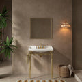 28" Bathroom Console Sink, Wall-Mounted White Ceramic Vanity Basin with 3 Pre-drilled Faucet Holes, Freestanding Gold Stainless Steel Support Legs with Towel Bar, No Faucet - Rome, White