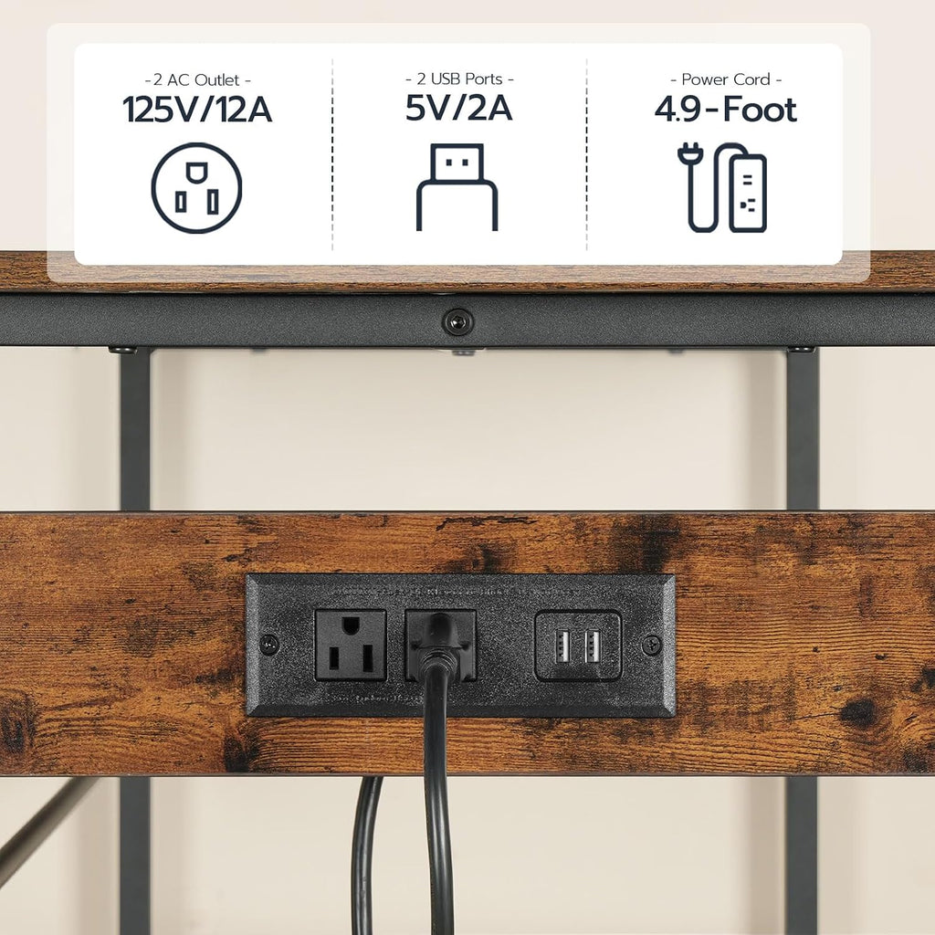 HOOBRO Kitchen Island with Storage, Kitchen Island Table with Power Outlet, 47.2" L 3 Tier Kitchen Counter and Microwave Stand, for Home, Kitchen and Dining Room, Rustic Brown and Black BF120UZD01