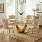 47.2" Round Glass Dining Table for 4-6, Modern Kitchen Table with Tempered Glass Top & Stainless Steel Legs, Circle Dining Table for Home, Living Room, Apartment (Gold)
