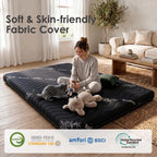Japanese Floor Mattress Viscose Derived from Bamboo, 100% High Density Foam, 3.5" Thicken Cooling Foldable Futon Mattress Tatami Mat, Roll Up Floor Bed for Guest Room Bedroom RV, Black, Twin