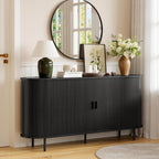 ONBRILL 63'' Fluted Sideboard Buffet Cabinet with Storage, Large Credenza Storage Cabinet with Drawers, Mid Century Modern Buffet Table Accent Console Cabinet for Kitchen Living Room Enrtyway, Black