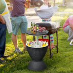 S AFSTAR Cool Bar Table, 8 Gallon Rattan Patio Bar Cooler Table with Ice Bucket & Height Adjustable Tabletop, Beer & Wine Cooler, Outdoor Indoor Cocktail Coffee Table for Patio Party Pool Deck (Black)