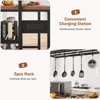 GarveeHome 47 in Kitchen Island with Power Outlet & Storage - Large Bakers Rack, Microwave Stand with 3-Tier Shelves & 5 Hooks for Pantry Organization