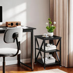 TooCust Square End Table with Storage Shelf, 16" D X 16" W X 24" H, 3-Tier End Table Living Room, Black Metal End Tables, X-Shaped Night Stand for Bedroom, Farmhouse Wood End Tables Black