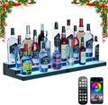 LED Illuminated Bar Bottle Display Rack, 3-Tier 32" Multi-Color Whiskey Rack, Tabletop Wine Rack Equipped with RF Remote Control and App Control Ideal Choice for Home Bar, Whiskey Lovers Gift