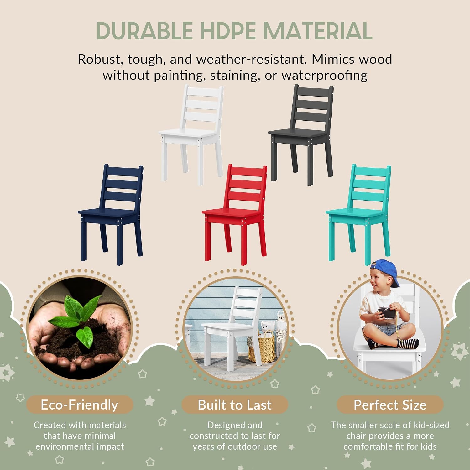 WestinTrends Treehouse Outdoor HDPE Kids Plastic Toddler Dining Chair (Set of Two), White
