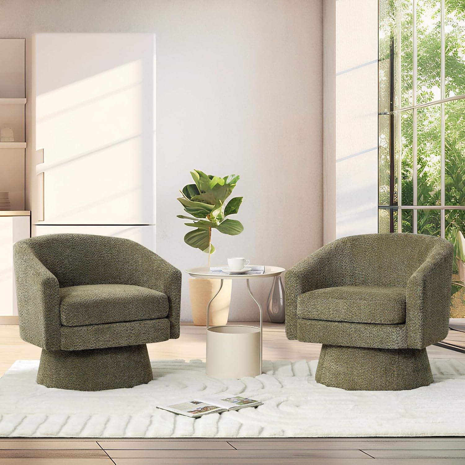 CABIHOME 360° Accent Chair, Wood Frame & Soft Padded Lounge Chair with Ergonomic Wrap Design, Cozy Chenille Fabric Armchair for Living Room, Garden, Patio