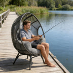 Weather-Resistant PE Rattan Egg Chair, Wicker Indoor Outdoor, 400lbs Capacity, Ergonomic Balcony Chairs with Cushion(Black+Gray)