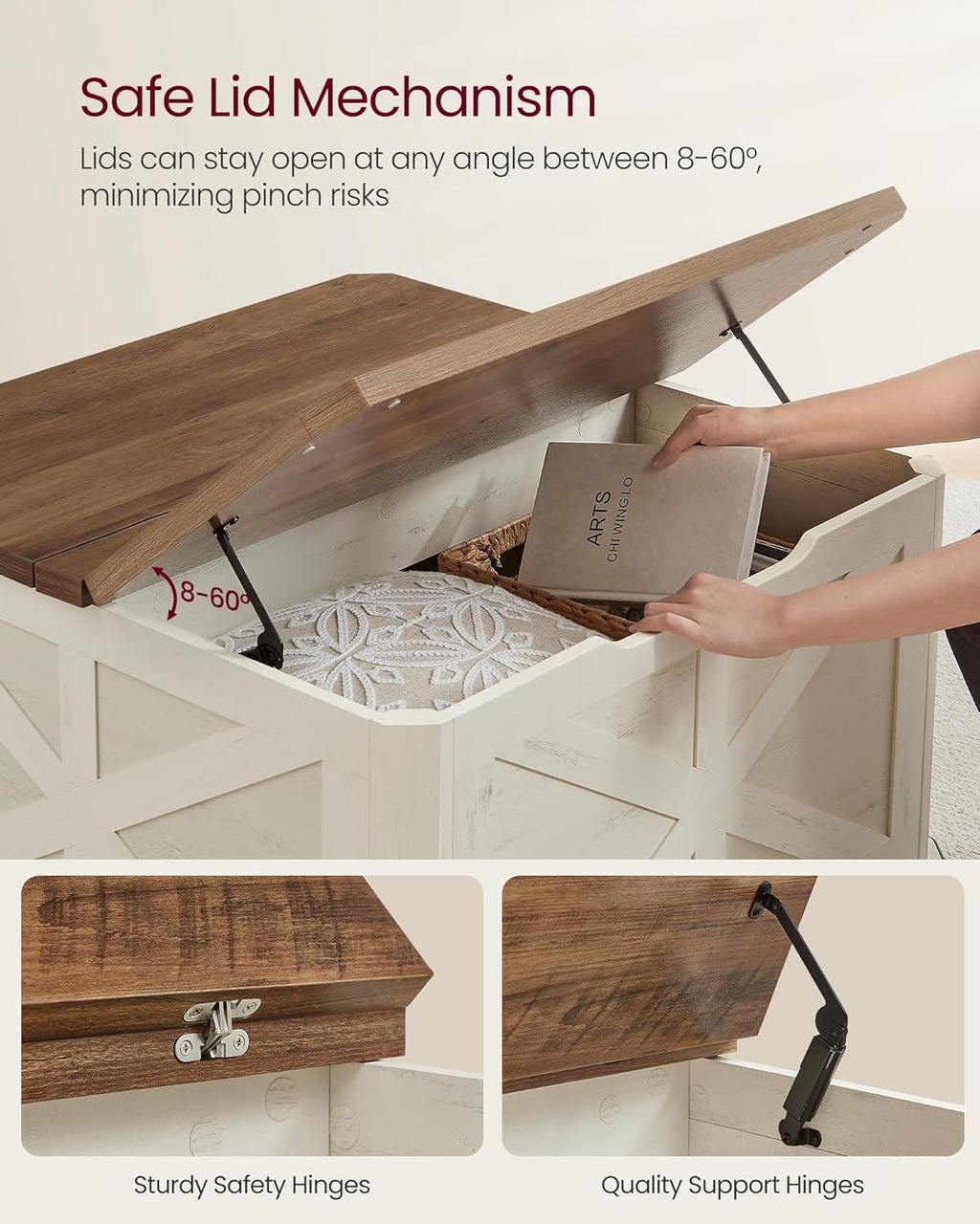 VASAGLE LIRY Collection - Farmhouse Coffee Table with Storage, Square Coffee Table for Living Room, Center Table with Flip-Top Lids, Honey Brown and Rustic White ULCT232W73
