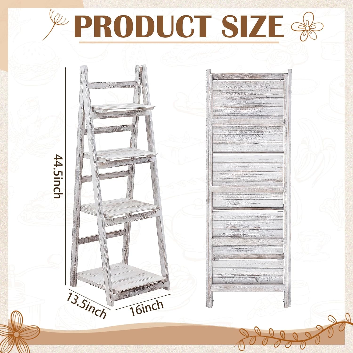 Sintuff White Wooden 4-tier Foldable Ladder Shelf, Sturdy Dessert & Snack Display Stand for Birthday Party & Wedding, Indoor Stand Corner Storage Bookshelf, Rustic Storage Rack, No Tool Assembly