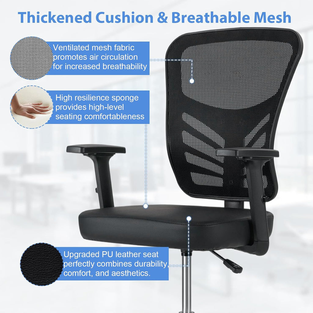 COSTWAY Tall Office Chair, Ergonomic Mesh Back Counter Height Standing Desk Chair w/Adjustable Footrest & Armrests, Rolling Height Adjustable Computer Drafting Chair for Home Office, Black