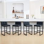 FIRAVOE Bar Stools Set of 4, PU Leather Counter Height Barstools with Low Back and Thickened Metal Legs, 26 Inch Modern Island Chairs for Kitchen Island, Bar, Counter (Black, 4Pcs 26" Counter Stools)