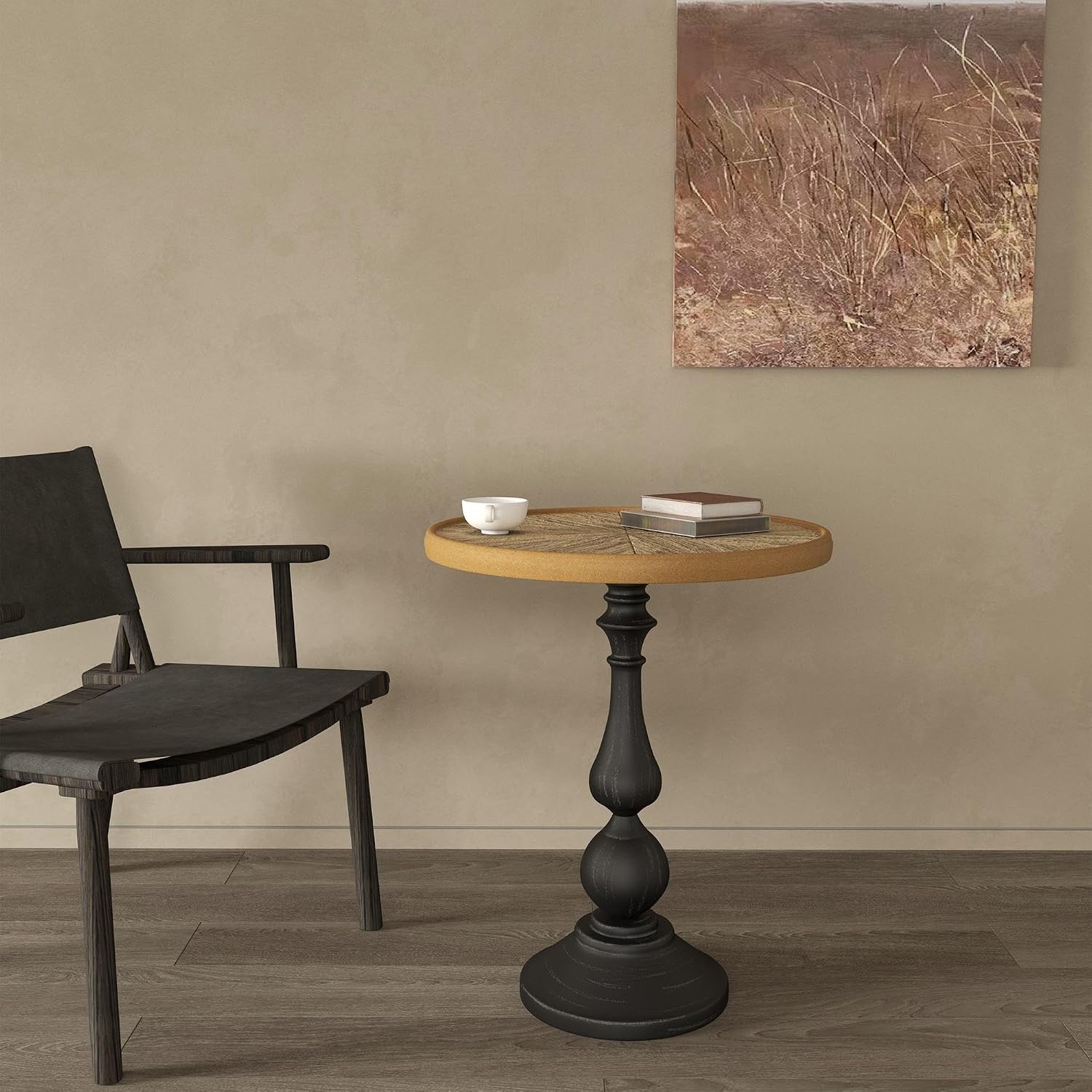 Round Retro Side Table for Drink Coffee Modern Accent Lightweight Vintage End Table with Metal Leg for Small Space Living Room Bedroom Corners Office, Natural