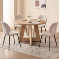 47" Round Dining Room Table Set for 4, [Fanned Base] [1.38" Thick Top] Wood Kitchen Table with 4 Boucle Dining Chairs
