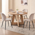47" Round Dining Room Table Set for 4, [Fanned Base] [1.38" Thick Top] Wood Kitchen Table with 4 Boucle Dining Chairs