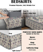 Bed Skirt King Size Paisley Ethnic Style Pleated Dust Ruffle Easy Fit Bedskirts with 16 Inch Drop Purple Vintage Floral Wrinkle and Fade Resistant Bedroom Decor