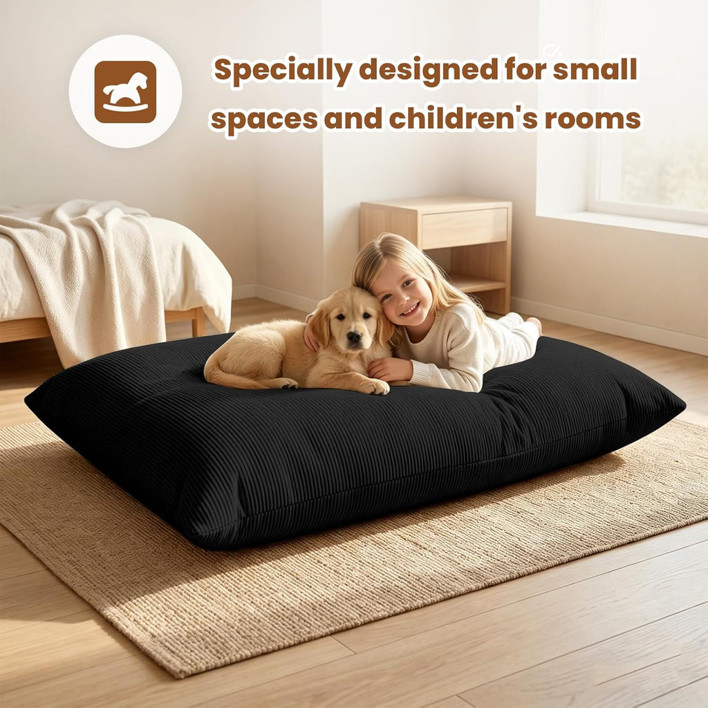POWERFUEL Kids Bean Bag Bed 3 in 1, Foldable Compression Sofa Bed for Children, Toddler Floor Lounger with Soft Removable Washable Cover, Foam Filled Chair for Bedroom Living Room Guest Bed