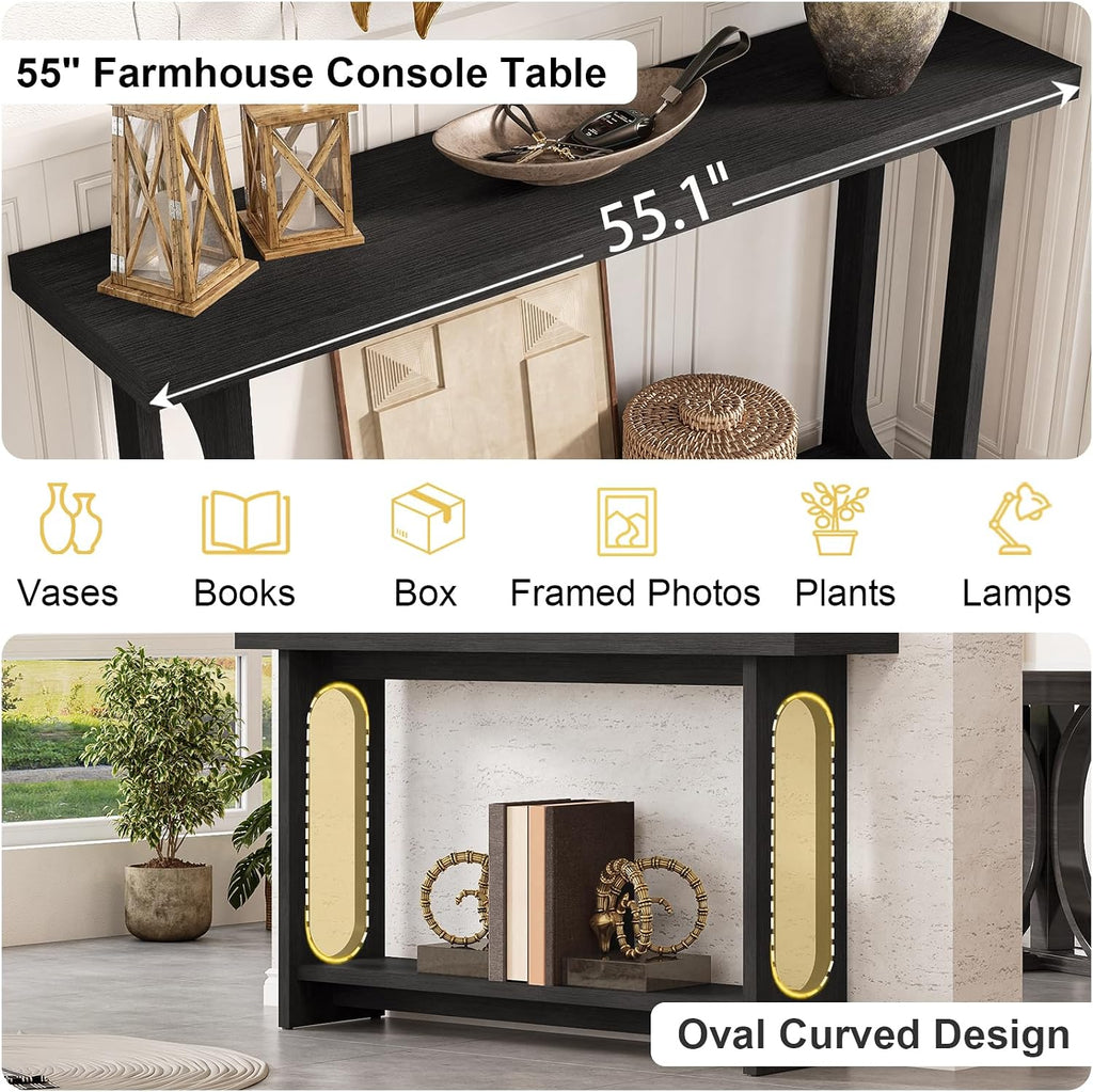 Black Console Table, 55‘’ Wood Entryway Table Narrow Sofa Tables Hallway Tables for Living Room, Entryway, Foyer
