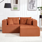 73" Loveseat Modular Sectional Sofa, Oversized 2-Seater Boneless Tufted Cloud Couch with Cup Holder and Movable Ottoman, Corduroy Upholstery Small Couches for Living Room, No Assembly Orange
