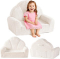 ROBUD Toddler Chair, Comfy Kids Sofa with Teddy Fleece, High Resilience Sponge, and Hidden Storage Pocket, Toddler Couch with Princess Style Design, Kids Couch for Boys and Girls, White