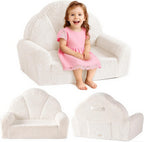 ROBUD Toddler Chair, Comfy Kids Sofa with Teddy Fleece, High Resilience Sponge, and Hidden Storage Pocket, Toddler Couch with Princess Style Design, Kids Couch for Boys and Girls, White
