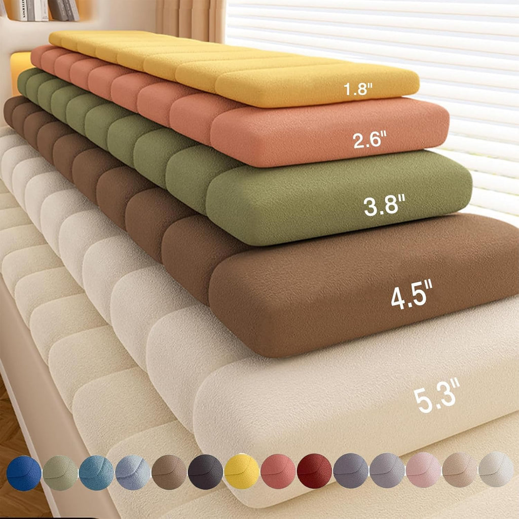 Custom Window Seat Cushions Indoor Waterproof Anti-Cat Scratch Circle Fleece Bay Window Cushion Comfortable Thickened Foam Customized Bench Seating Cushion for Indoor Furniture with Non-Slip Bottom