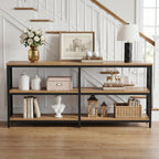 LITTLE TREE Console Table with Storage Shelves, 70.9" Industrial 3-Tier Sofa Table for Living Room, Long Foyer Table Entryway Table for Hallway, Front Door, Entrance, Natural Light Oak & Black