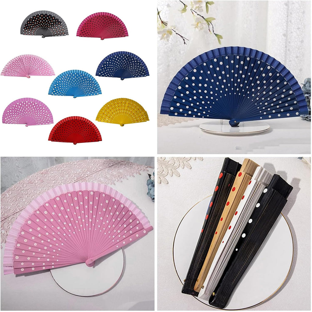 Elegant Flamenco Spanish Hand Fan Wood Folding Vintage Dots Pattern 23cm for Dancing Party Decoration