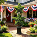 Patriotic Star Topiary Tree, Two Star Artificial Boxwood Topiary Tree, Indoor Outdoor Patriotic Star Shaped Artificial Plant Decor for 4th of July Indoor Outdoor Memorial Day Centerpiece (Green)