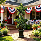 Patriotic Star Topiary Tree, Two Star Artificial Boxwood Topiary Tree, Indoor Outdoor Patriotic Star Shaped Artificial Plant Decor for 4th of July Indoor Outdoor Memorial Day Centerpiece (Green)