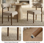 VKNOW Wooden Dining Chairs Set of 4, Modern Upholstered Dining Room Chairs with Walnut Wood Legs and Curved Backrest, Fabric Kitchen Chairs for Farmhouse/Living Room/Dining Room, Beige