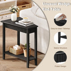 ChooChoo Wedge End Table, Narrow Triangle Side Table with 2-Tier Storage Shelf, Fluted Recliner Side Table for Corner, Living Room, Bedroom, Small Space, Black