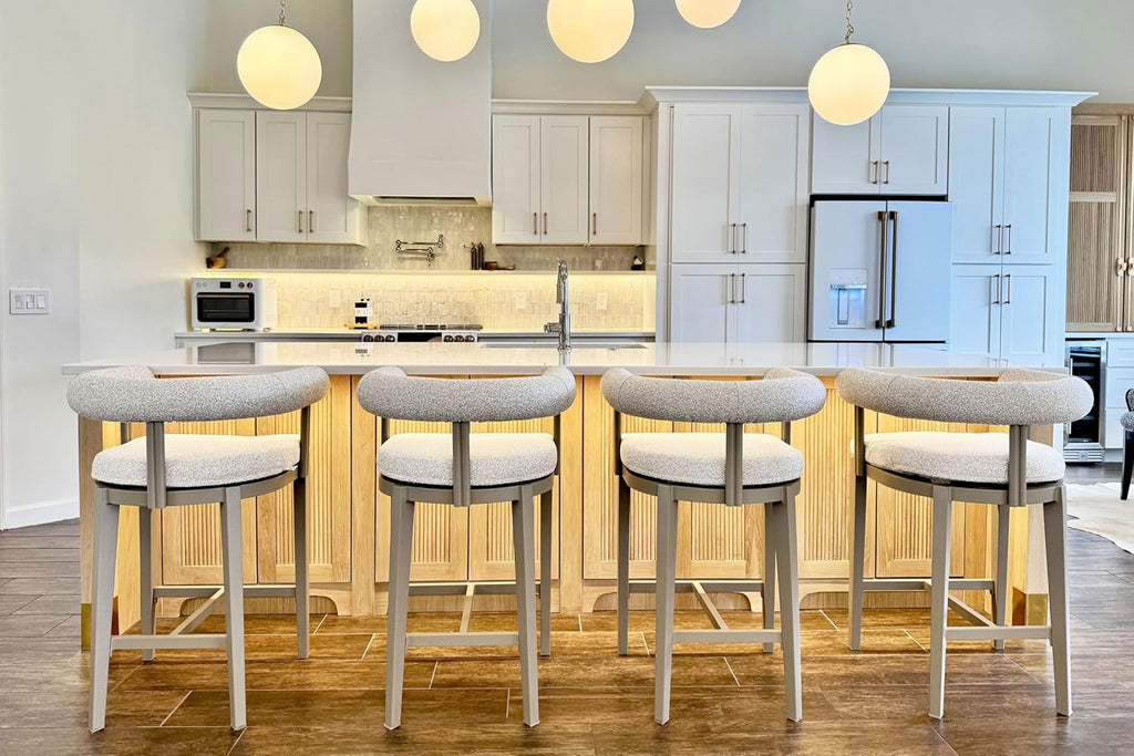 PURPLE LEAF Counter Height Bar Stools Set of 4 Patio Modern Olefin Upholstered Barstools with Back and Armrest Outdoor Bar Chairs for Garden Kitchen Island Backyard